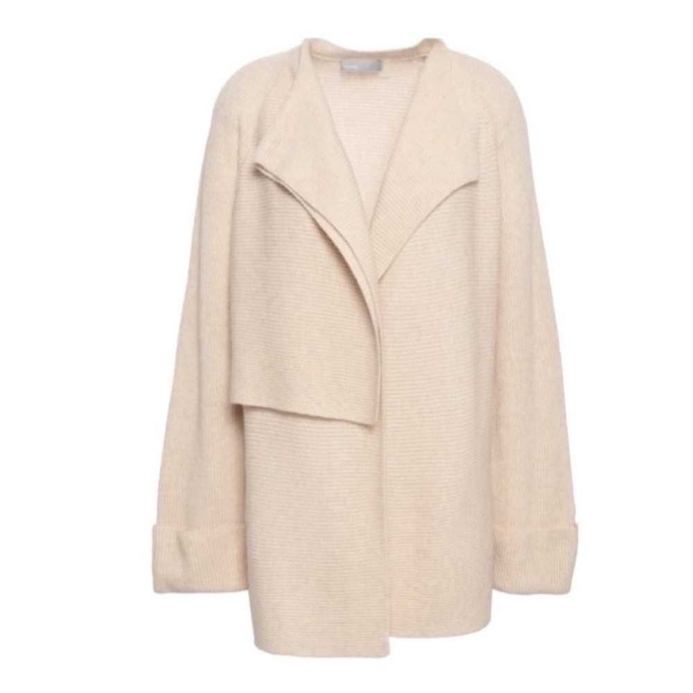 Vince Drape Ribbed Wool Cashmere Blend Cardigan